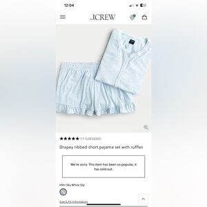 J. Crew Sky Blue Striped Pajama Set with Ruffles